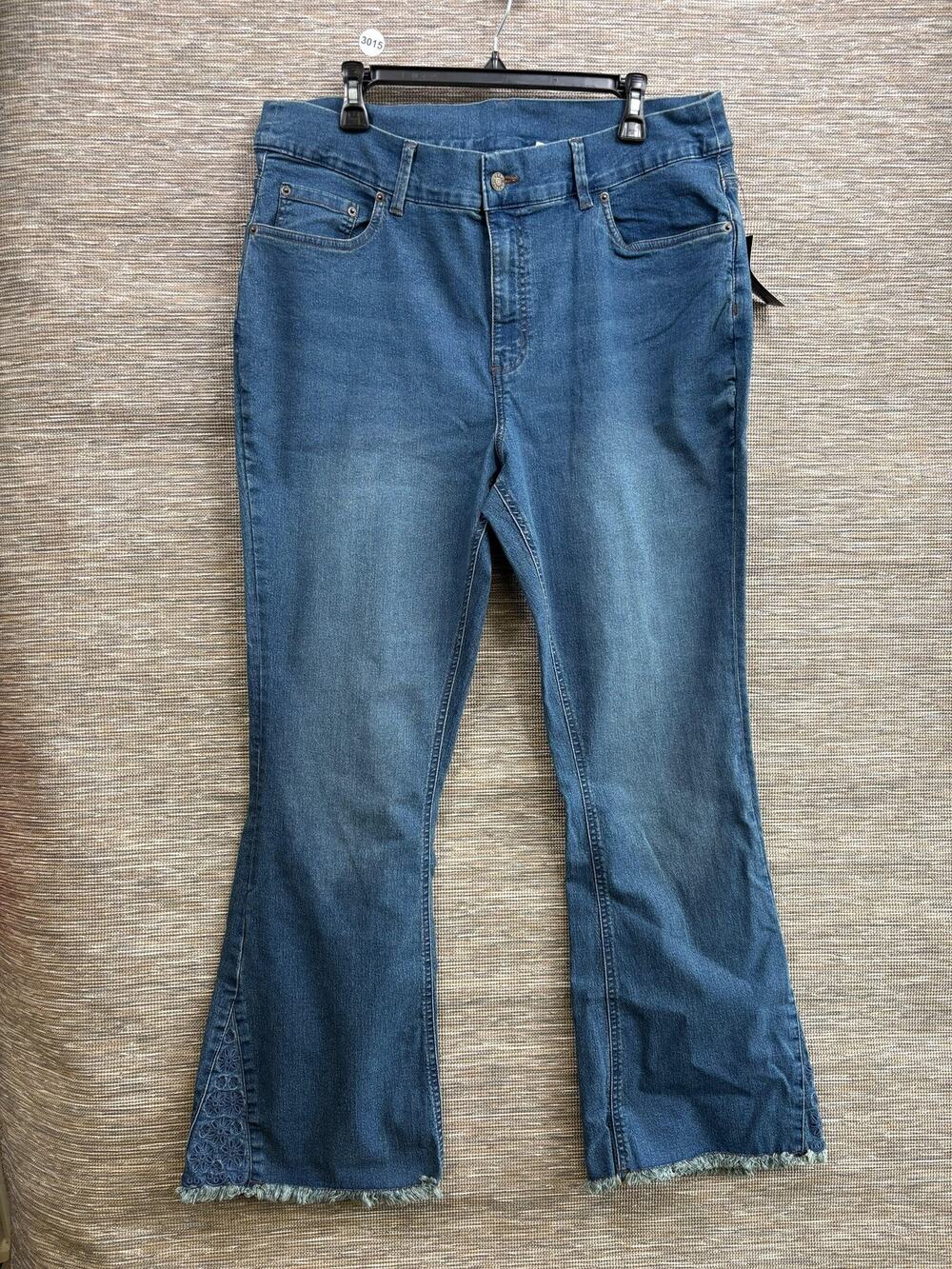 Canyon Retreat Jeans Womens 18W Blue High Rise Flare Lace Fringe Stretch Denim